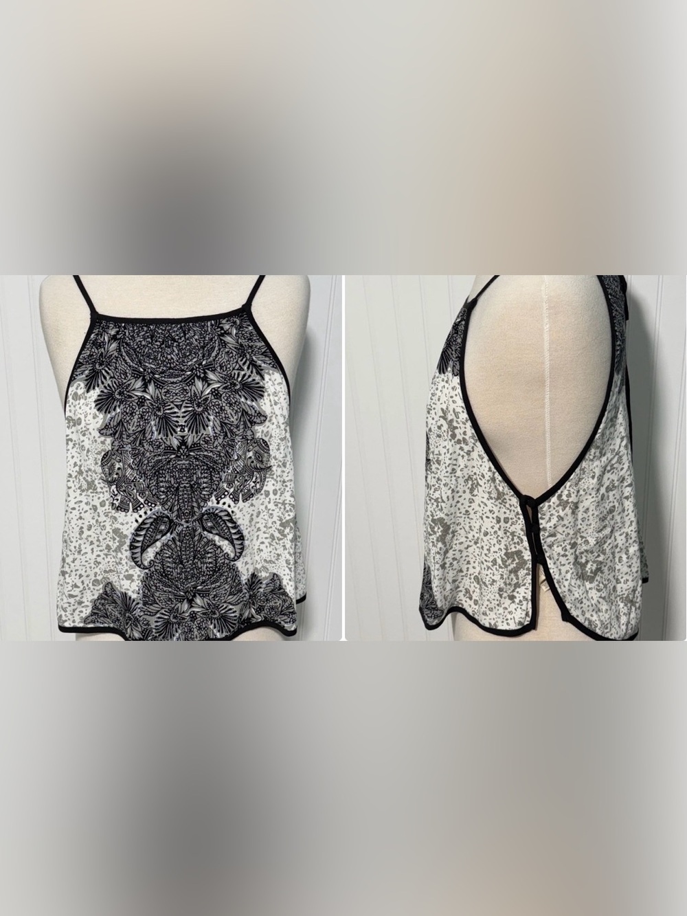 Free People Black white Sexy Sleeveless Tank Side Buttons & Back Tie Size Small